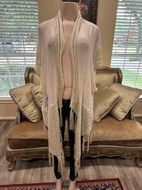FREE Cream Crochet Fringe Cardigan FLAWED